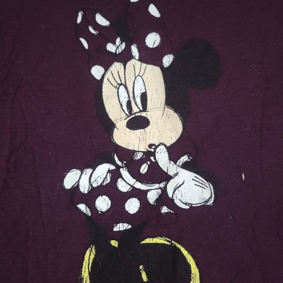 Disney Woman's Minnie Mouse Graphic Tee Shirt Burgundy Color Size Extra Large - Picture 2 of 4